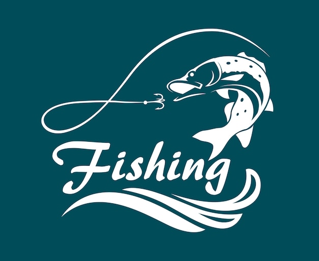 emblema de pesca con olas de lucio y anzuelo