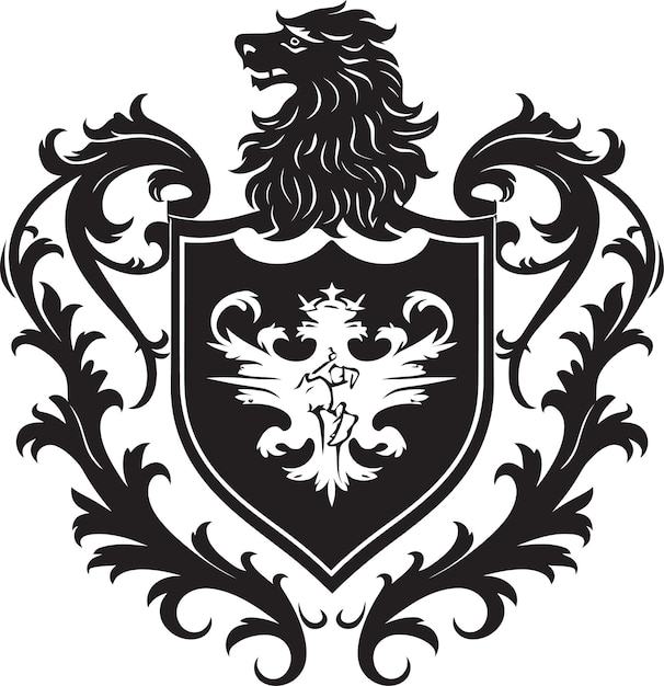 Emblema real de caballería icono vectorial negro escudo heráldico diseño vectorial de silueta