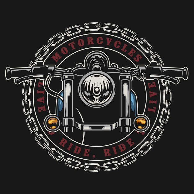 Emblema redondo y colorido de motocicleta de época