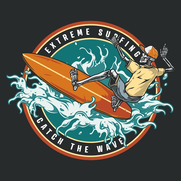 Emblema redondo colorido vintage de surf