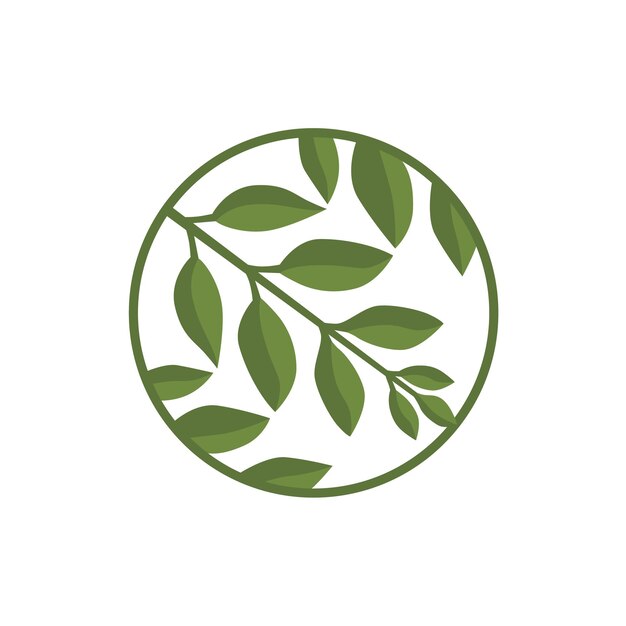 Emblema redondo con ramas de hojas pequeñas