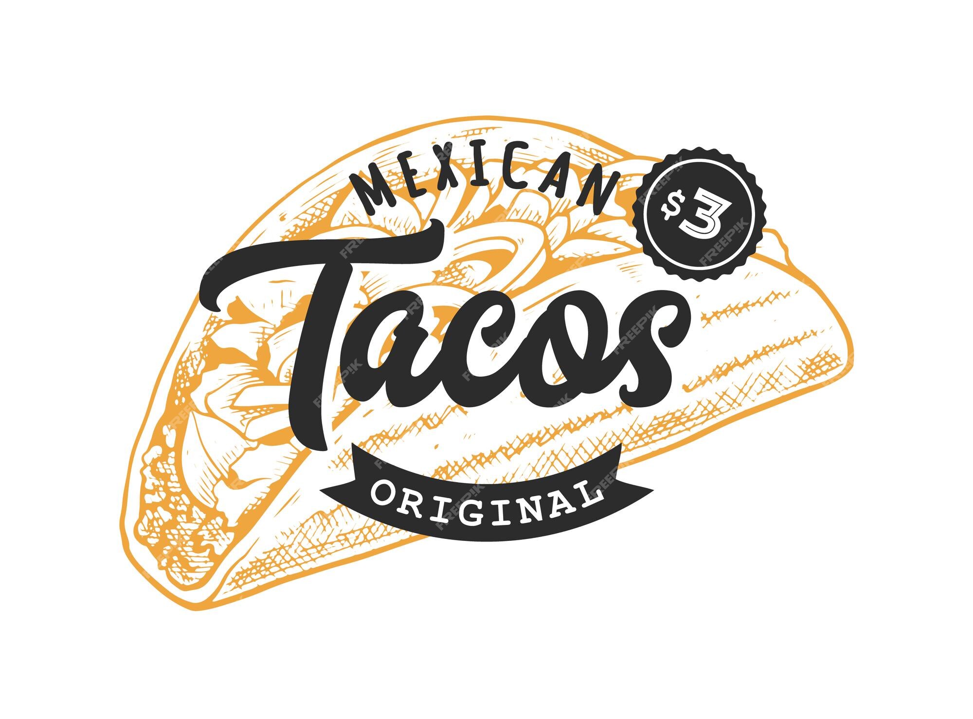 Emblema retro tacos. logotipo letras negras y boceto tacos amarillos. ilustración de vector eps10. | Vector Premium
