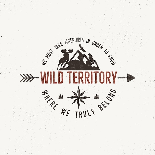 Emblema salvaje vintage. Ilustración retro del desierto.
