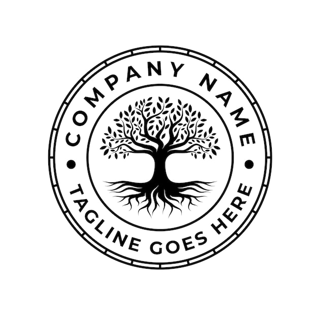 Emblema del sello del sello del árbol de la vida Inspiración en el diseño del logotipo del árbol de Banyan de roble