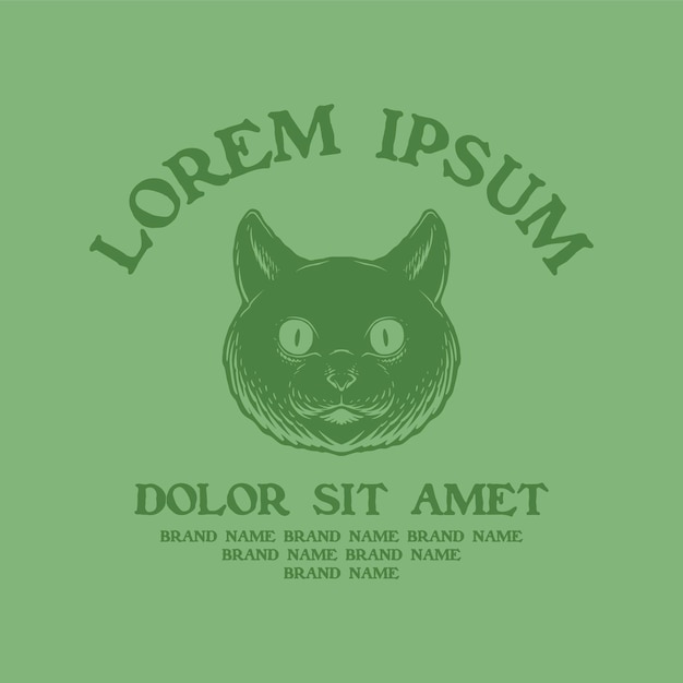 emblema de silueta retro de la cabeza de un gato espeluznante