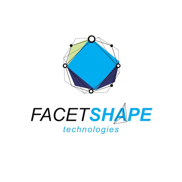 Emblema de tecnologías de innovación. Objeto de malla 3D abstracto vectorial, plantilla de baja poli de tecnología de elemento de diseño.