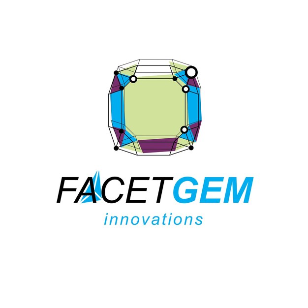 Emblema de tecnologías de innovación. Vector abstracto forma geométrica 3d, figura poligonal, ilustración.