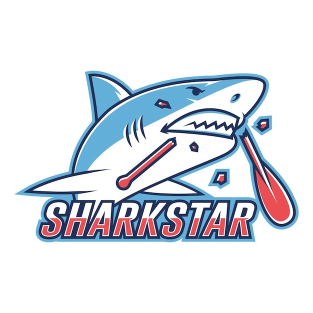 Emblema tiburón muerde paleta con inscripción sharkstar