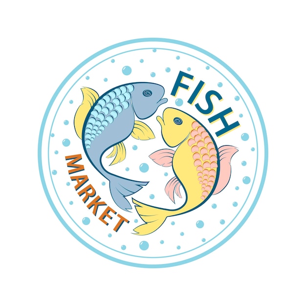 Vector emblema para una tienda de pescado aislado sobre fondo blanco pesca logo icono vector pegatina pescado