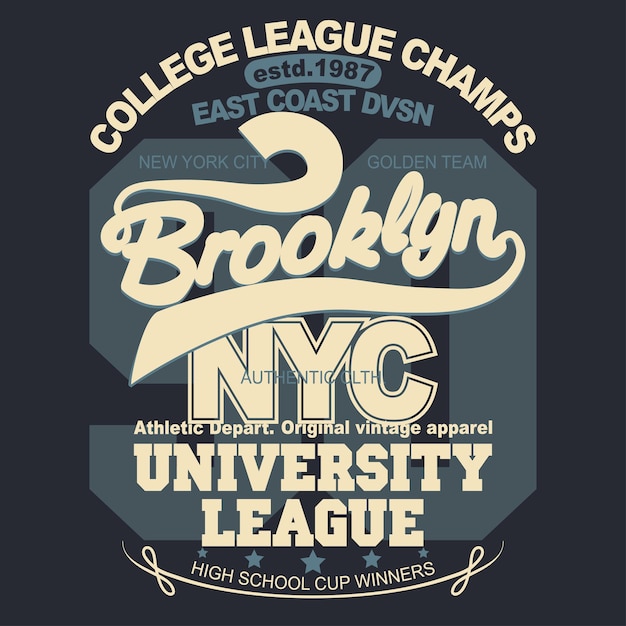 Emblema de tipografía de ropa deportiva de Nueva York Brooklyn, gráficos de sellos de camisetas, estampado de camisetas, diseño de ropa deportiva. Vector