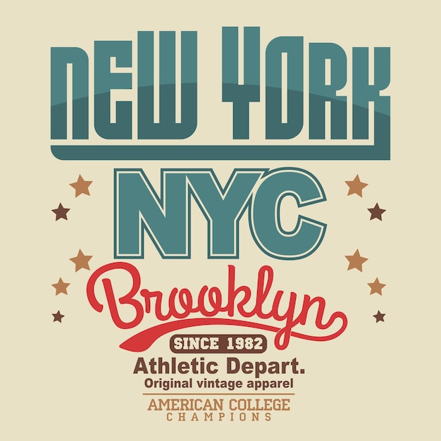 Emblema de tipografía de ropa deportiva de nueva york brooklyn, gráficos de sellos de camisetas, estampado de camisetas, diseño de ropa deportiva. vector