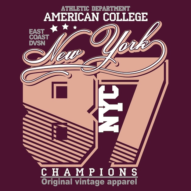 Emblema de tipografía de ropa deportiva de nueva york brooklyn, gráficos de sellos de camisetas, estampado de camisetas, diseño de ropa deportiva