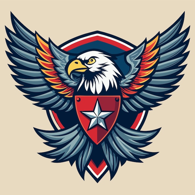 El emblema tradicional de la mascota del águila con un escudo con estrellas ilustra los ricos colores y texturas de la carne de res sazonada