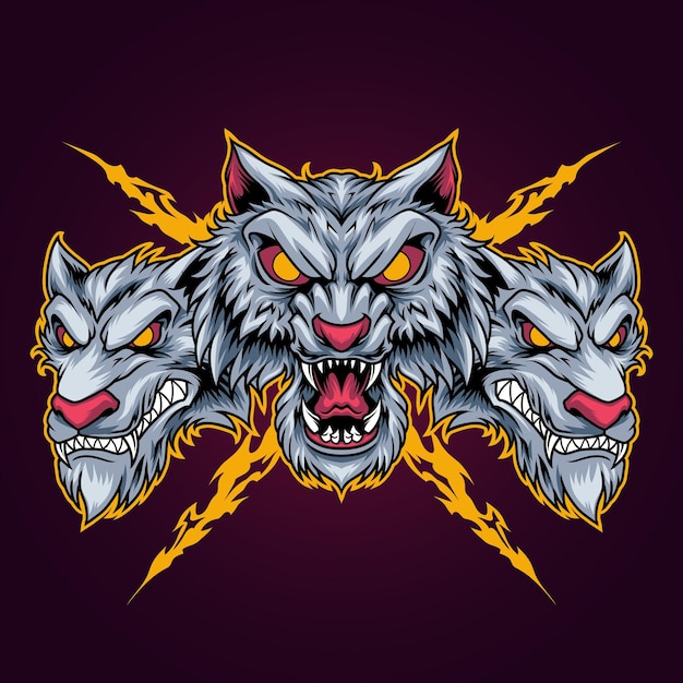 Vector emblema de tres cabezas de lobo