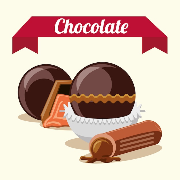 Vector emblema con trufas de chocolate y dulces sobre fondo blanco