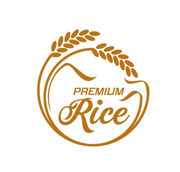 Emblema de vector de icono de arroz con arroz de marco redondo