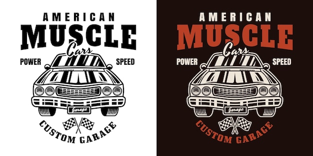 El emblema del vector muscular del automóvil, la etiqueta, la insignia o la impresión en dos estilos de color y negro sobre fondo blanco