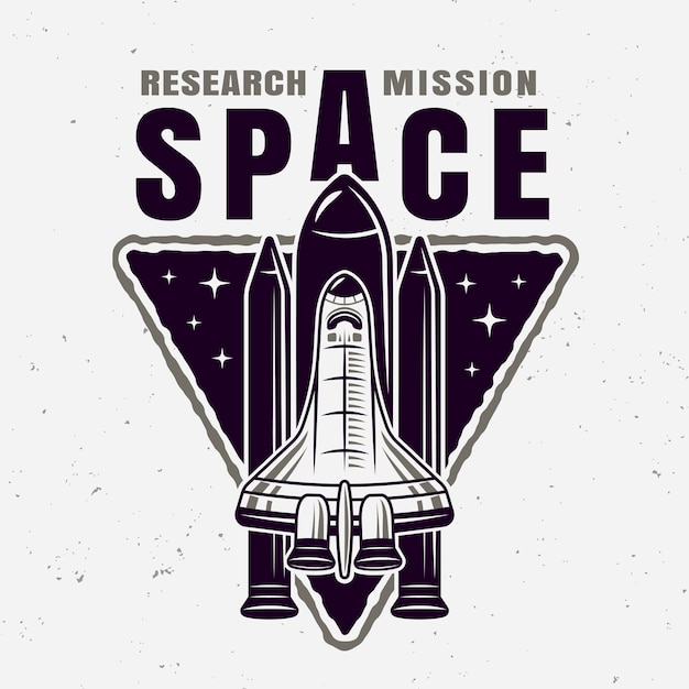 Emblema de vector de nave espacial con texto de muestra ilustración aislada
