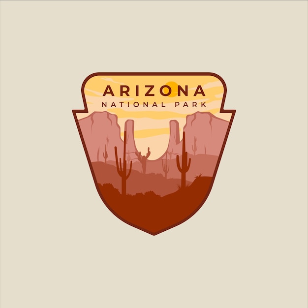 Emblema vector del parque nacional de arizona logo ilustración plantilla diseño gráfico signo o símbolo parche de etiqueta de turismo de estados unidos para compañía de viajes