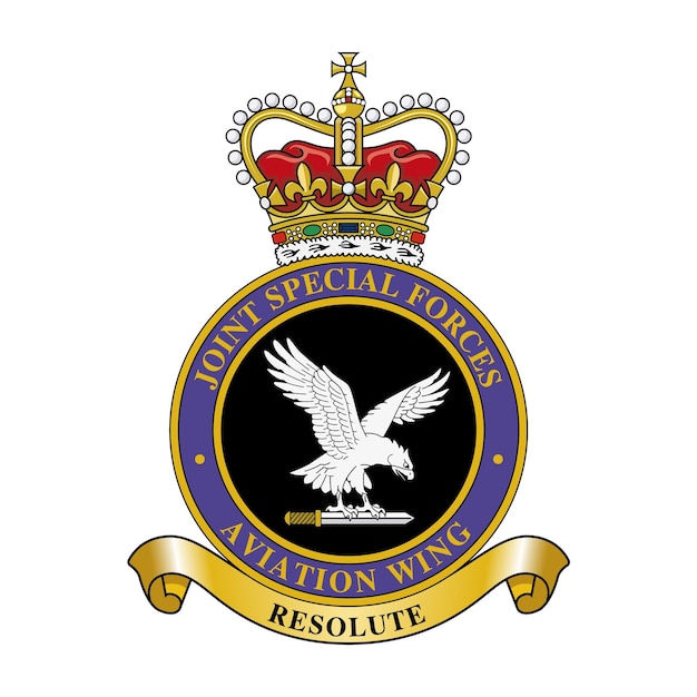 Emblema vectorial del ala de aviación de las Fuerzas Especiales Conjuntas JSFAW Royal Air Force y el ejército británico