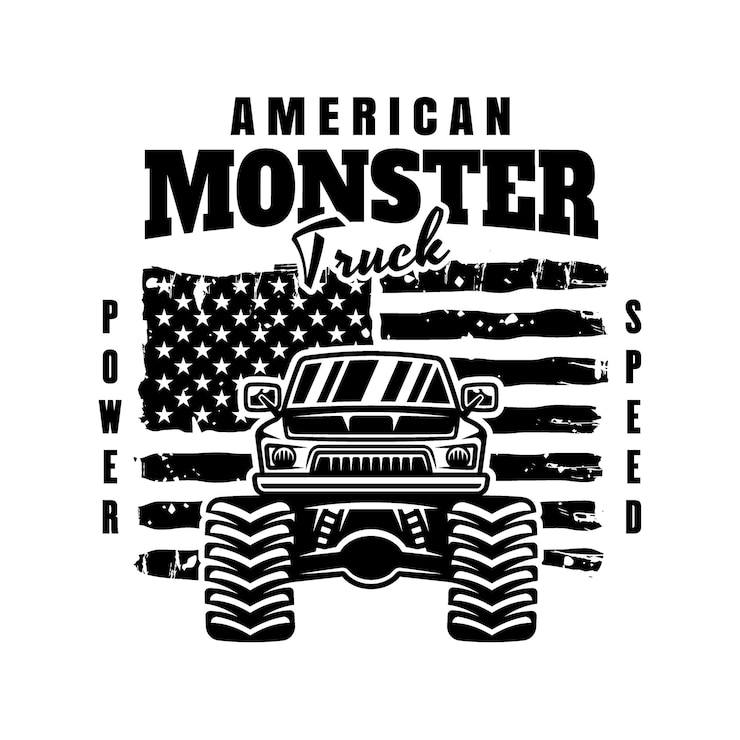 Vector el emblema vectorial de un camión monstruo de gran tamaño en estilo monocromático aislado sobre un fondo blanco