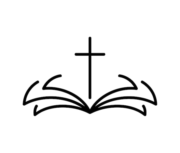 Emblema vectorial con cruz y santa biblia ilustración del logotipo cristiano o icono comunidad religiosa elemento de diseño