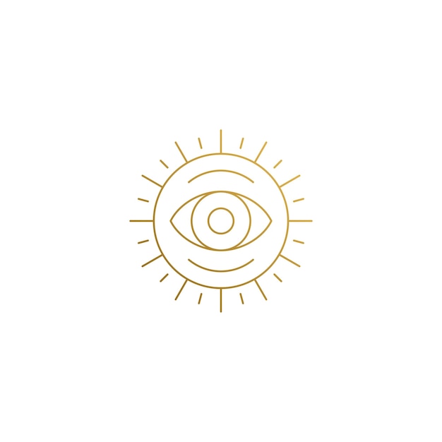 Emblema vectorial del sol con ojos dibujados a mano con líneas finas