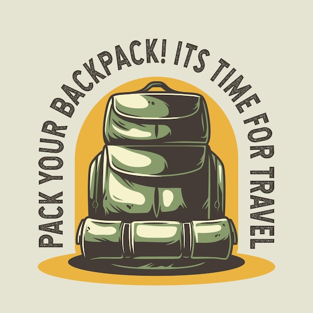 Emblema de viaje de color de una mochila para diseño de camping o estampado de camiseta con bolsa para viajero