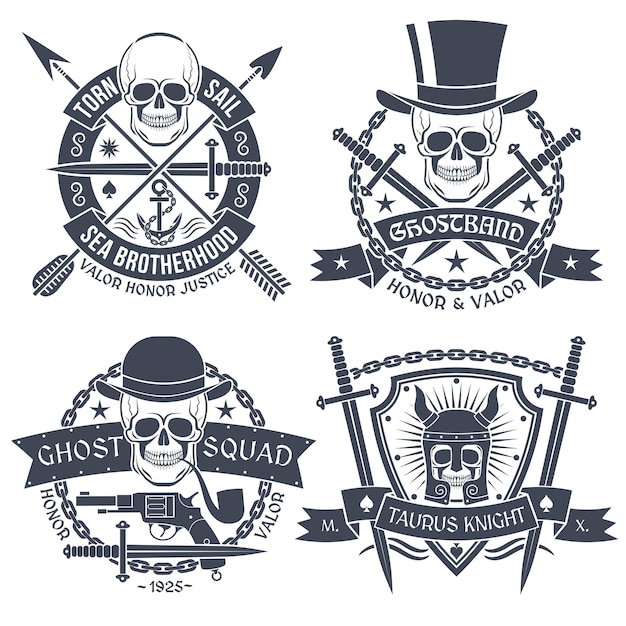 Vector emblema vintage con calavera muy adecuado como tatuajes