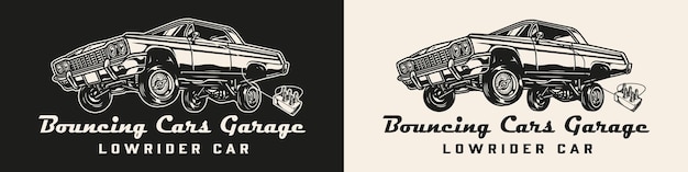 Vector emblema vintage de garaje personalizado lowrider