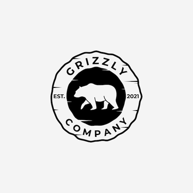 Emblema vintage walking bear hunter logo vector diseño ilustración oso grizzly oso polar negro