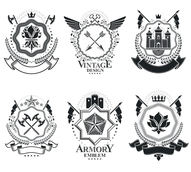 Emblemas con clase, escudo de armas heráldico vectorial. colección de elementos de diseño vintage.