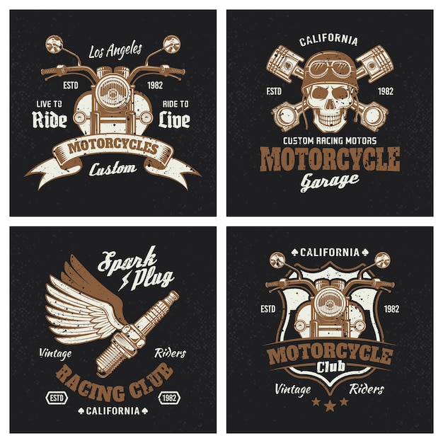 Emblemas de colores de motos en la oscuridad