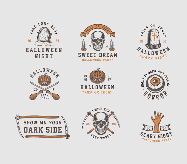 Emblemas de logotipos de halloween retro vintage