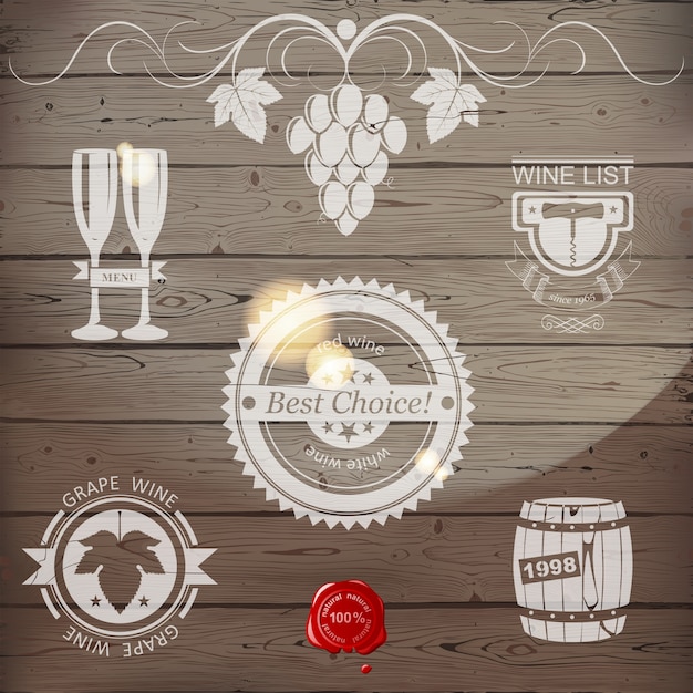 Vector emblemas de vino o logo en madera