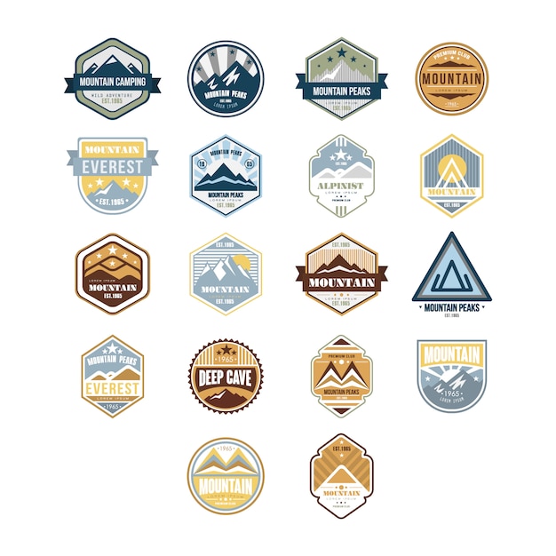 Emblemas vintage de montaña y aventura al aire libre