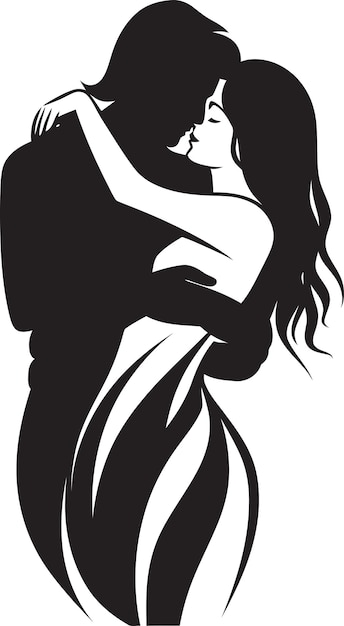 Embrace dedicado Diseño del logotipo negro de la pareja en el abrazo Embrace íntimo Gráfico vectorial del hombre y W