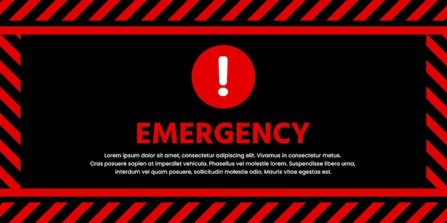 Emergencia de anuncio editable con icono rojo y plantilla de fondo negro