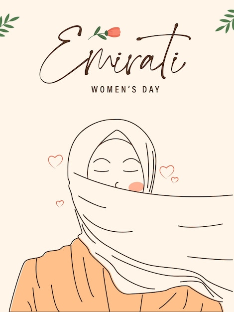 Emirati Women039s Day Design con Line Art Personaje femenino Vector Ilustración