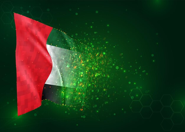 Emiratos Árabes Unidos, bandera 3d sobre fondo verde con polígonos