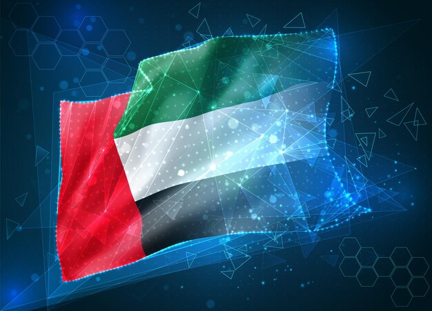 Emiratos Árabes Unidos, bandera de vector, objeto virtual abstracto 3D de polígonos triangulares sobre un fondo azul