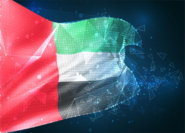 Emiratos Árabes Unidos, bandera de vector, objeto virtual abstracto 3D de polígonos triangulares sobre un fondo azul