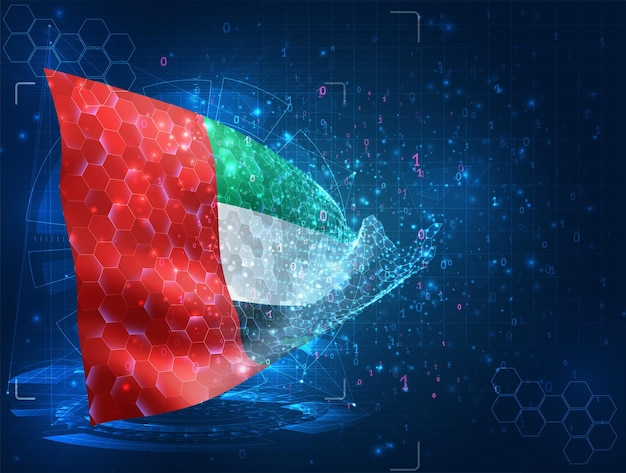 Emiratos Árabes Unidos bandera vectorial objeto 3D abstracto virtual de polígonos triangulares sobre un fondo azul