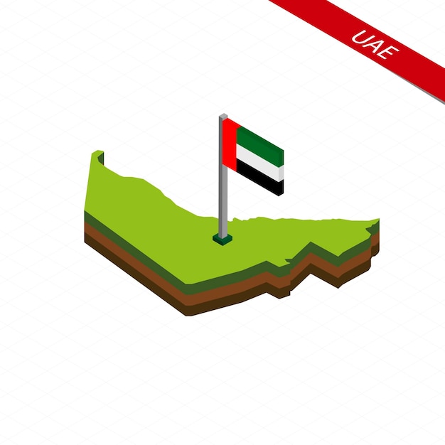 Emiratos árabes unidos mapa isométrico y bandera vector ilustración