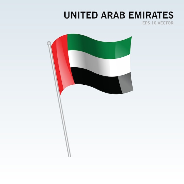 Emiratos Árabes Unidos ondeando la bandera aislada sobre fondo gris