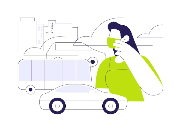 Emisiones de transporte concepto abstracto ilustración vectorial mujer en máscara emisiones de gas ecología