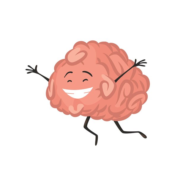 Emoción de carácter cerebral Emoji de inteligencia está sonriendo Emoji de cerebro de héroe lindo aislado sobre fondo blanco Emoticono de dibujos animados divertido