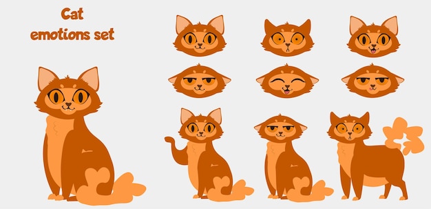 La emoción del gato naranja persa establece la ilustración adorable de dibujos animados