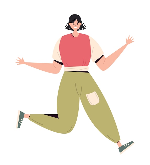Emocionado personaje saltador feliz vector plano simple