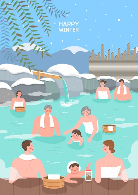 Vector emocionante y hermosa ilustración de viajes de invierno.